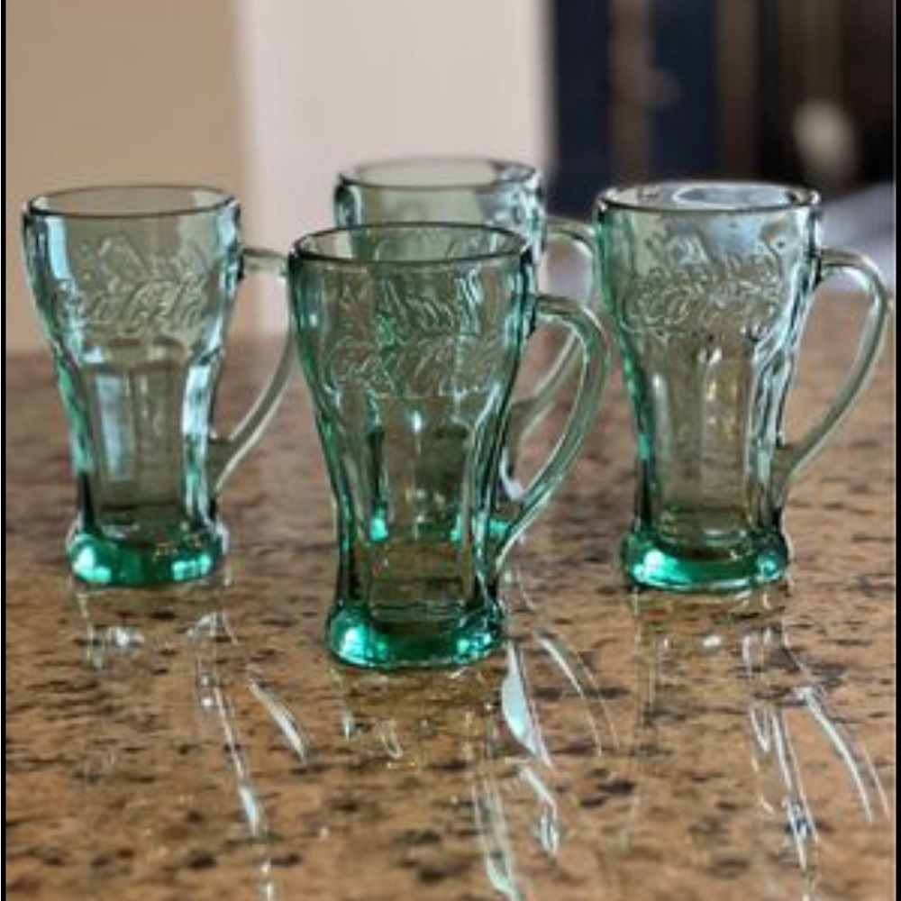 4 vintage Coca Cola glasses with handle. Rare 6.25” tall, not 5”. Never used.